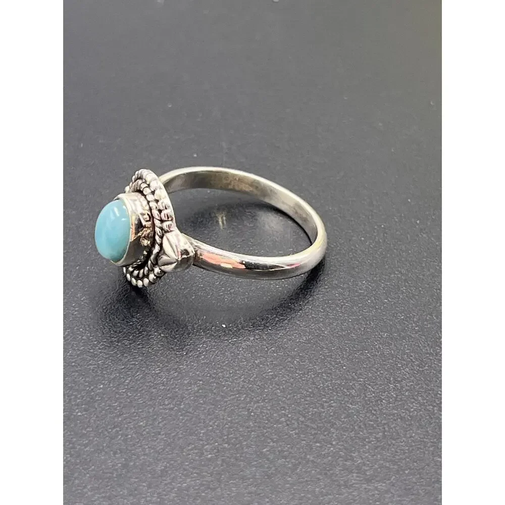 Natural Larimar Ring 925 Sterling Silver Handmade Oval Cabochon Gemstone‎ Sz 8